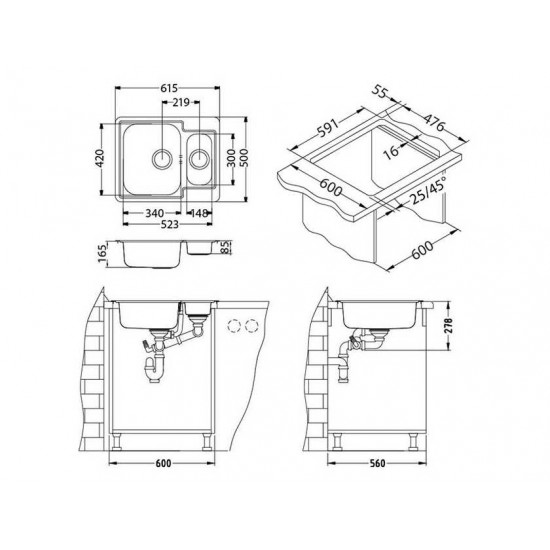 ALVEUS LINE 50 NAT-90 615X500  нерж.сталь