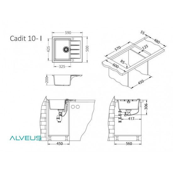 ALVEUS GRANITAL CADIT 10 ARCTIC - G11 590 X 500 белый