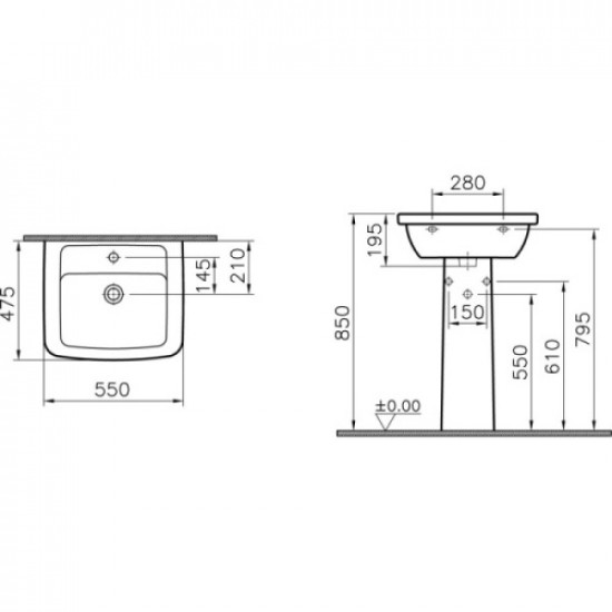 Раковина VitrA Form 300 55 см с пьедесталом 9602B003-7650 Раковина VitrA Form 300 55 см с пьедесталом 9602B003-7650