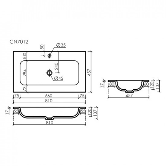 Раковина Sancos Grace 81 см прямоугольная белая CN7012 Раковина Sancos Grace 81 см прямоугольная белая CN7012